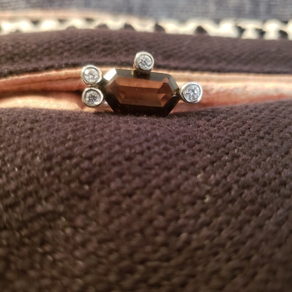 Smoky quartz and CZ ring